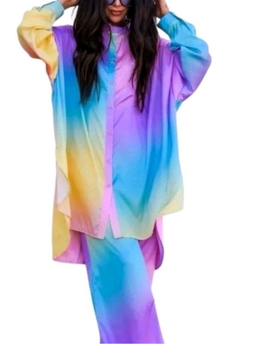 Dressed in LALA satin playsuit in pastel rainbow daydream 2XL NWT 2-pc set